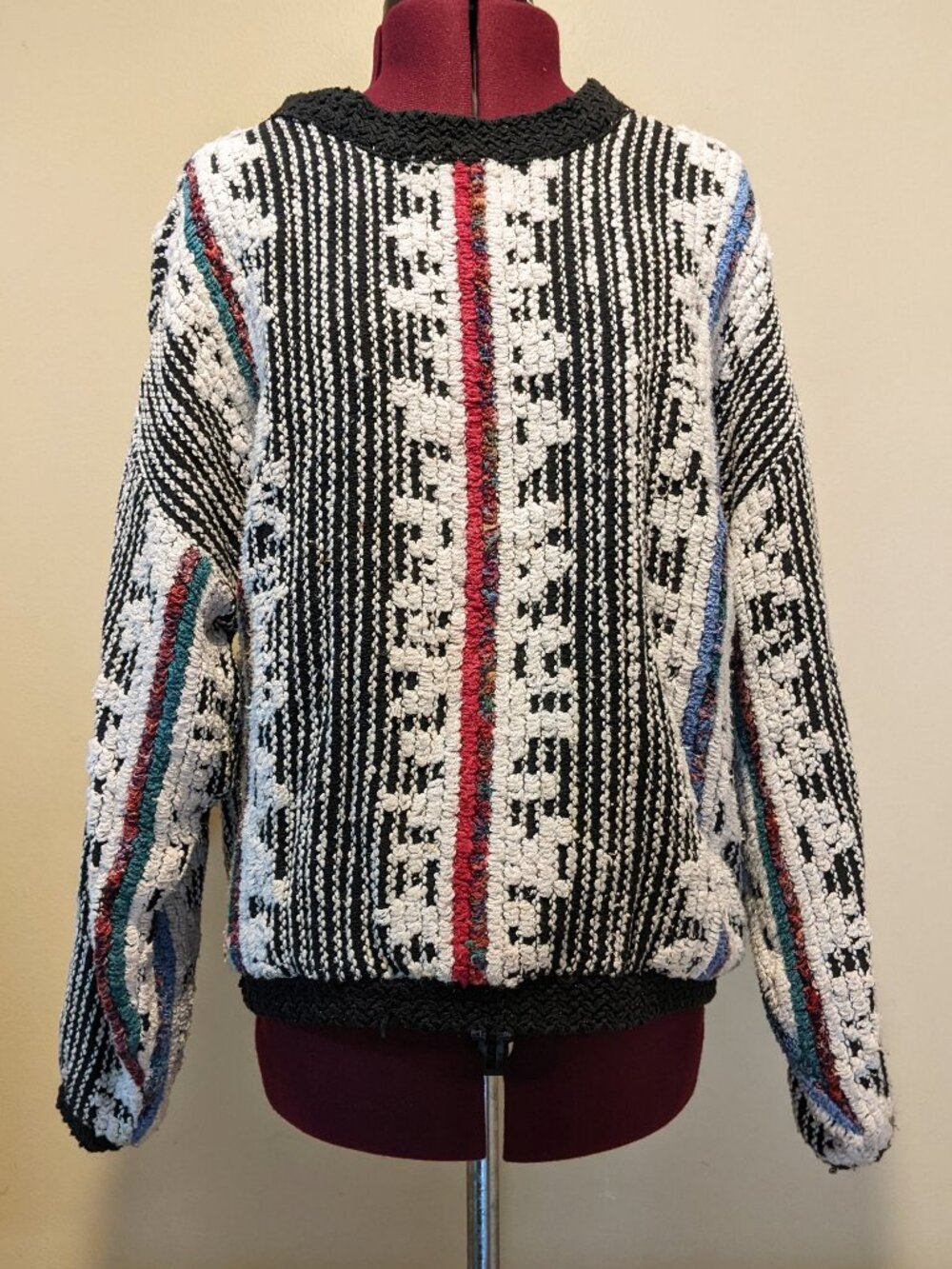 Vintage 1980s Allen Wah 3D Textured Sweater Women’s Medium Grandpa Dadcore Coogi
